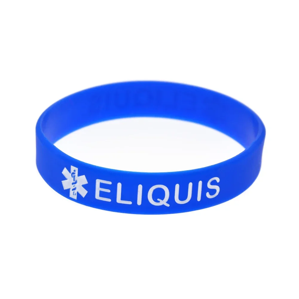 50 Pcs Eliquis Silicone Rubber Wristband for Emergency Adult Size