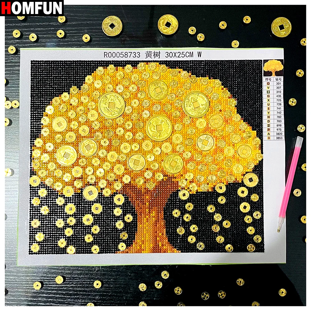 HOMFUN 5D pittura diamante fai da te mosaico albero dei soldi d\'oro forma speciale strass punto croce ricamo buona decorazione del simbolismo