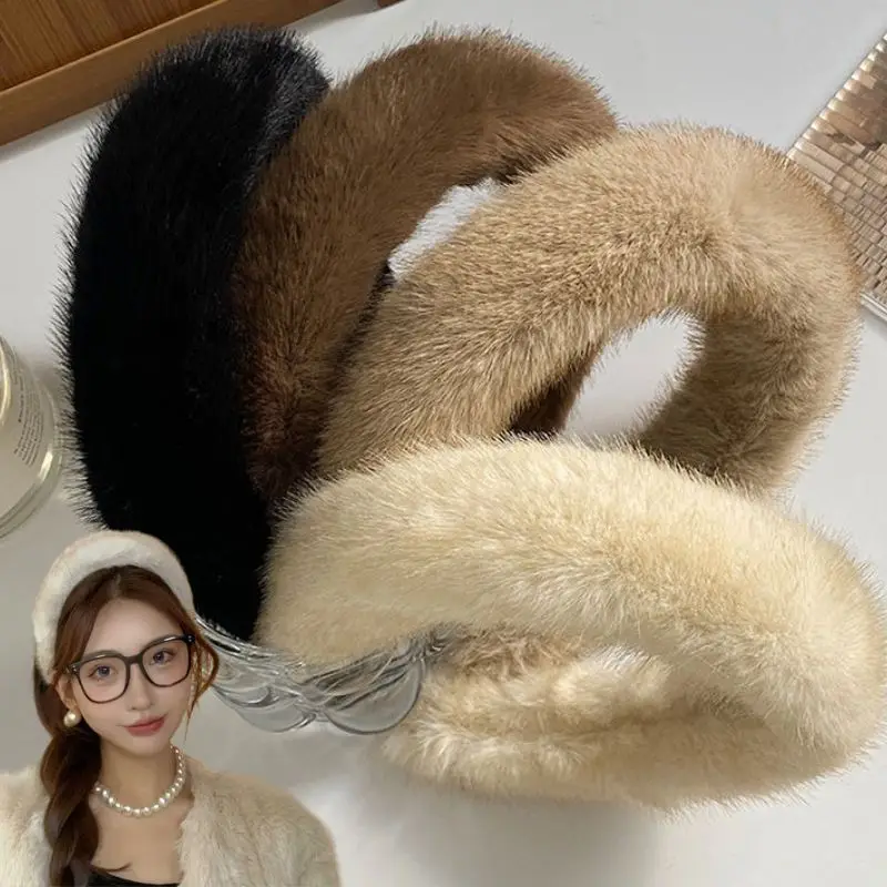 Women Girls Plush Widen Thicken Plush Sponge Hair Bands Faux Fur Padded Headbands Soft Fluffy Furry Hair Hoops Hair Accessories