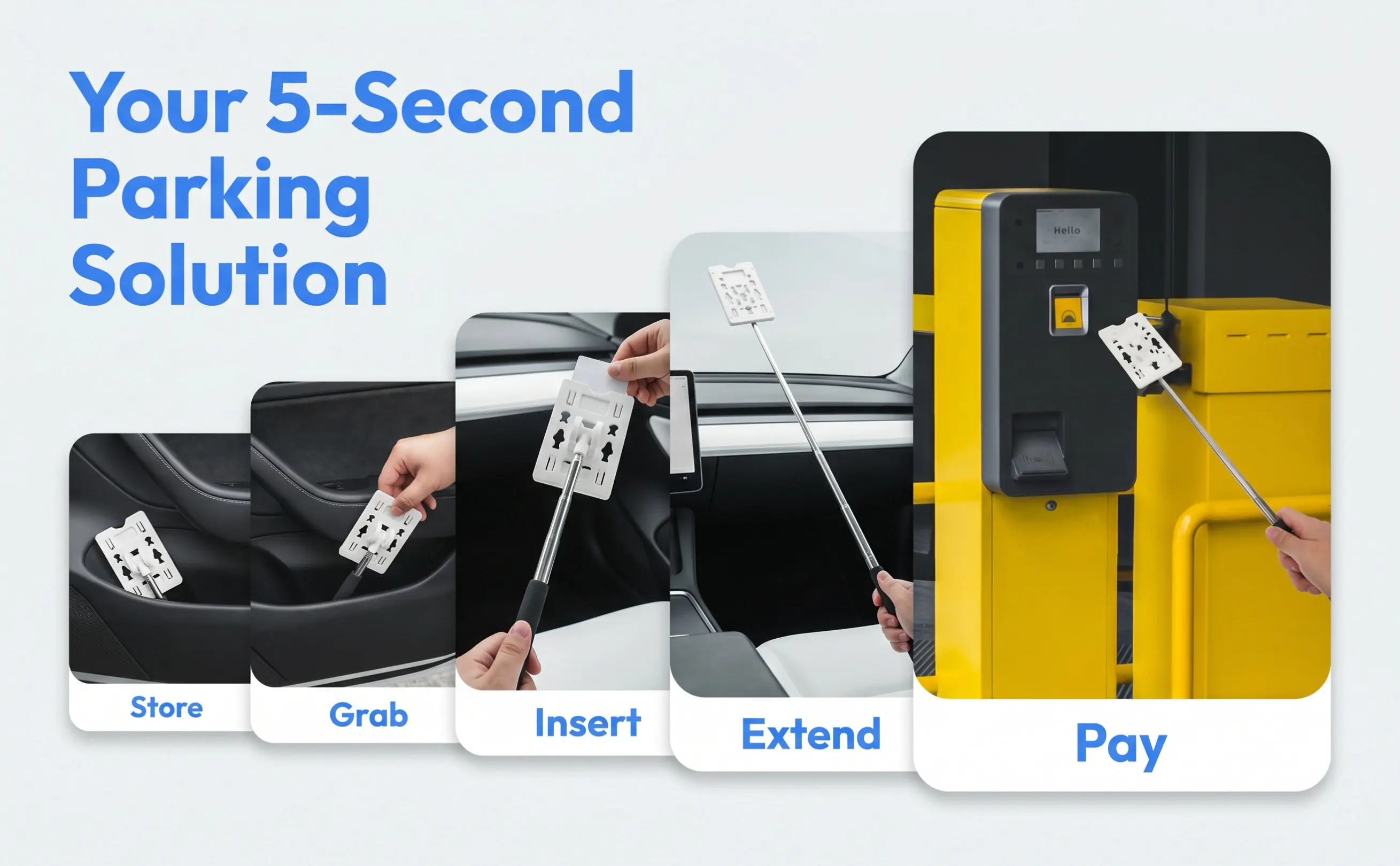 Telescopic Parking Toll Swiping Rod for Contactless Card Payment ABS Stainless Steel Construction Adjustable Lever Design Car