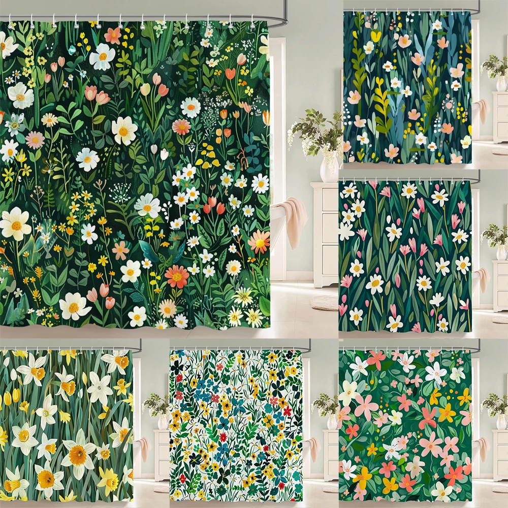 

Home shower curtains for bathroom waterproof fabric Spring floral and plants bathroom Curtains with hooks decorative curtain