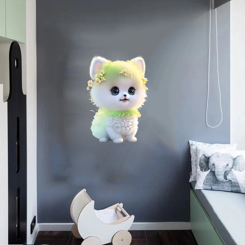 P12 # Cute Pomeranian Dog Wall Sticker camera dei bambini sfondo decorazione della casa murale soggiorno carta da parati decalcomania divertente