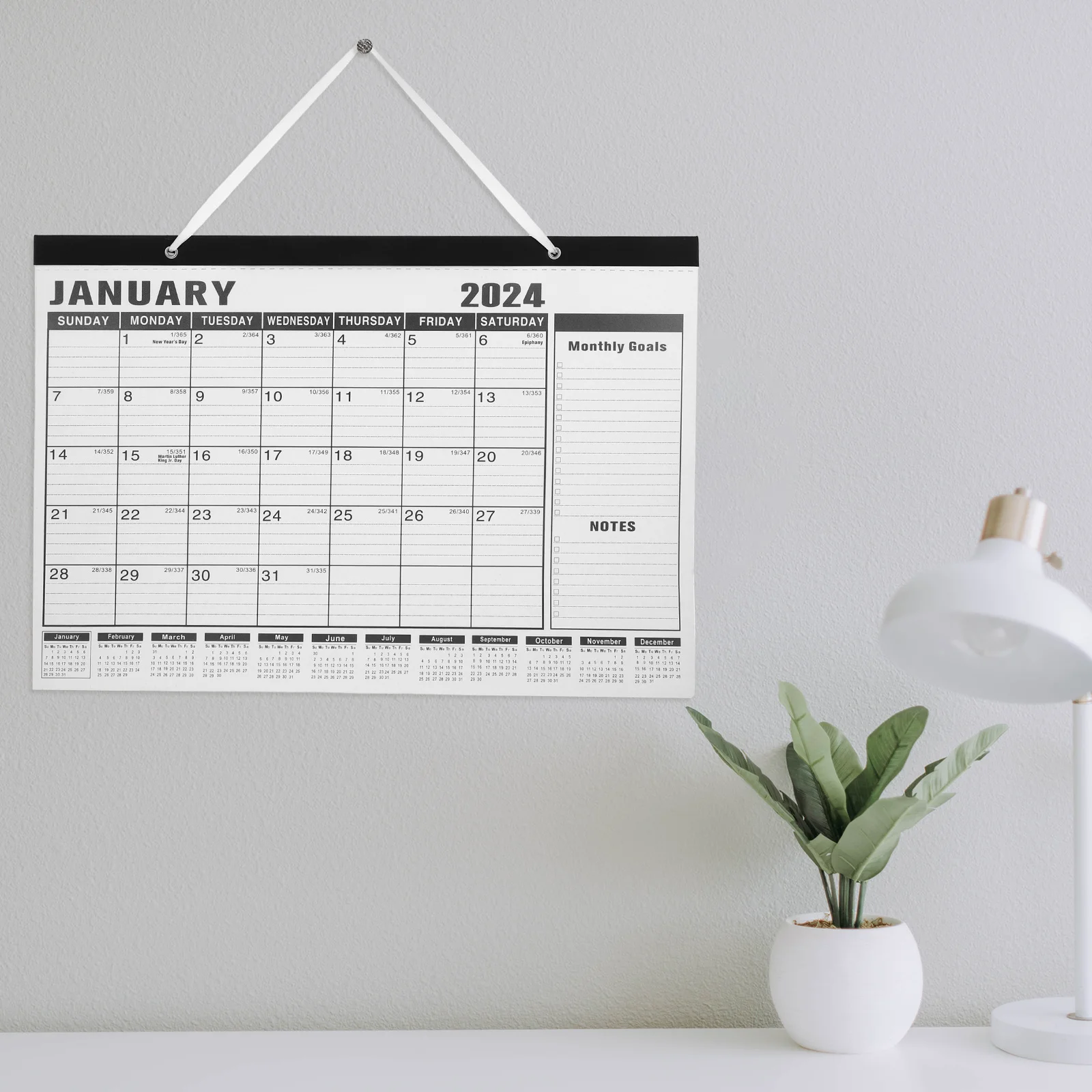 

English Household Wall Calendar Paper Monthly Hanging Calendar 2024 Office Classroom Daily Use Office Supplies