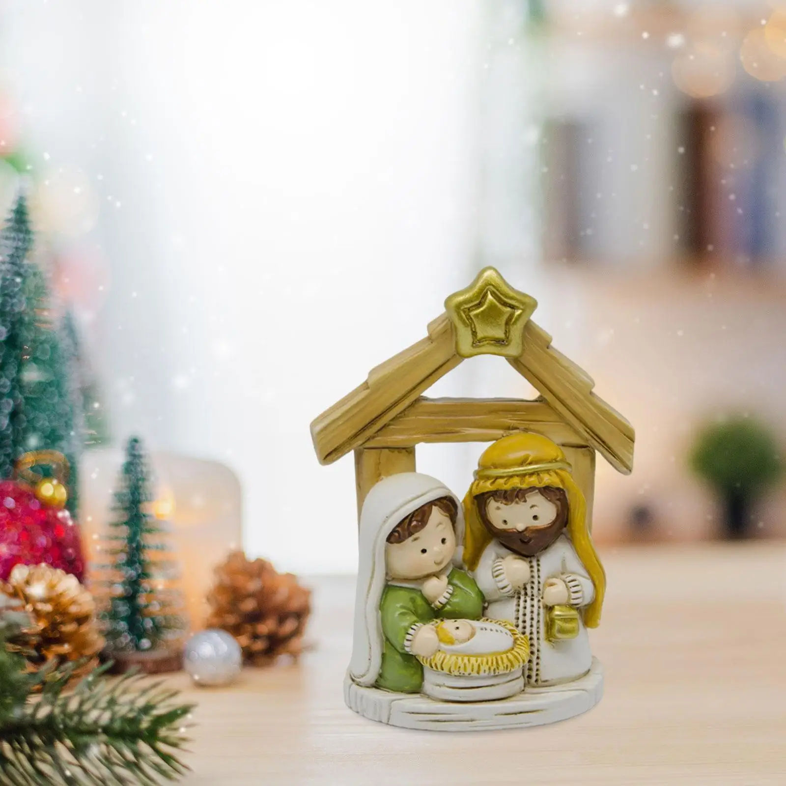 Nativity Figurine Set Resin Holy Family Figurine for Desktop Holiday Indoor