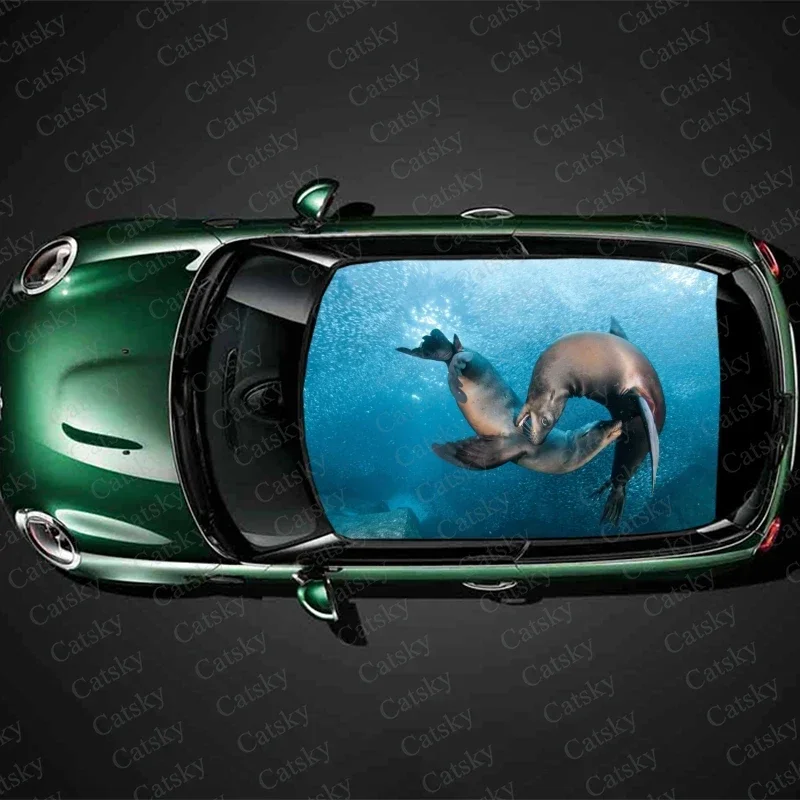 

Custom Animal Sea Lion Car Roof Sticker Decoration Film Car Decal Hood Vinyl Sticker Graphic Wrap Car Protect Accessories Gift
