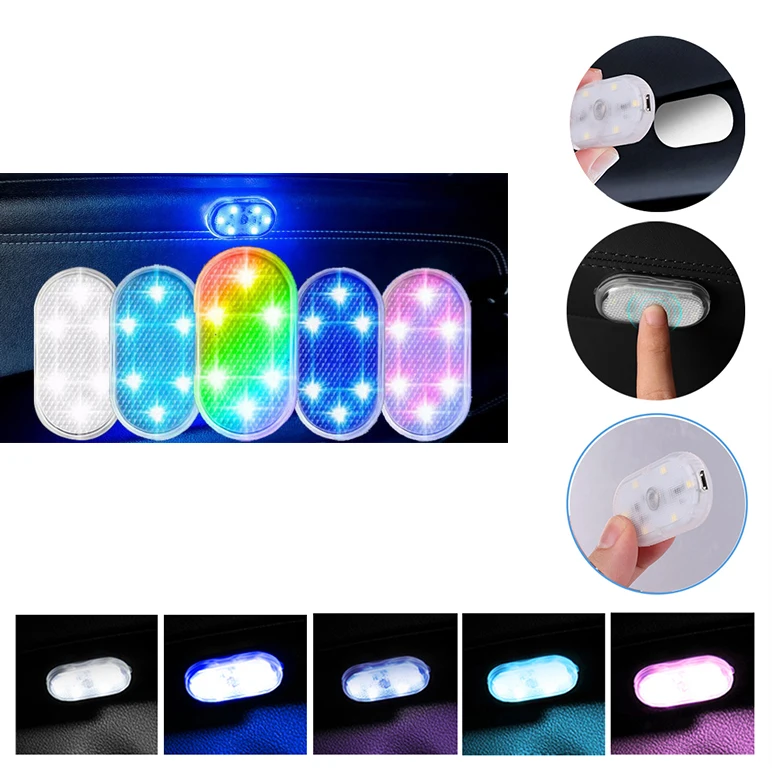 Car LED Touch Lights Wireless Interior Light USB Charging Auto Roof Ceiling Reading Lamps for Door Foot Trunk Storage