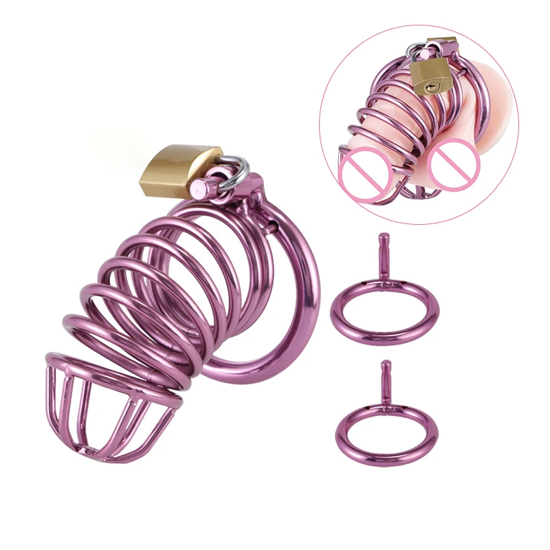 Light Purple Penis Lock Metal Breathable Male Cock Chastity Cage Ergonomic Homme Belt Device Sm Goods Sissy Mens Sexual Toys