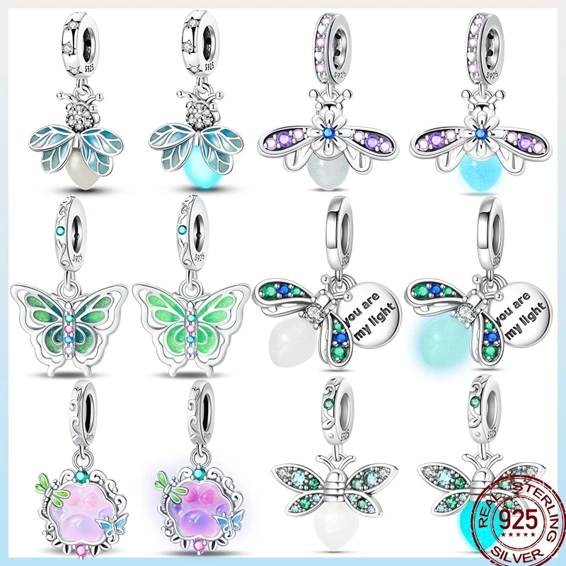 

925 Sterling Silver Spring Luminous Insect Butterfly Series Flower Element Gift Beads Suitable For Pandora 925 Original Bracelet