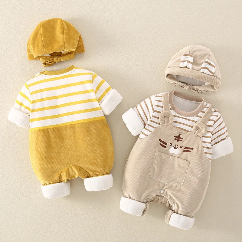 Baby Clothes Baby Autumn And Winter Thick Warm Onesie Cartoon Cute Full Moon Pure Cotton Outing Clothes