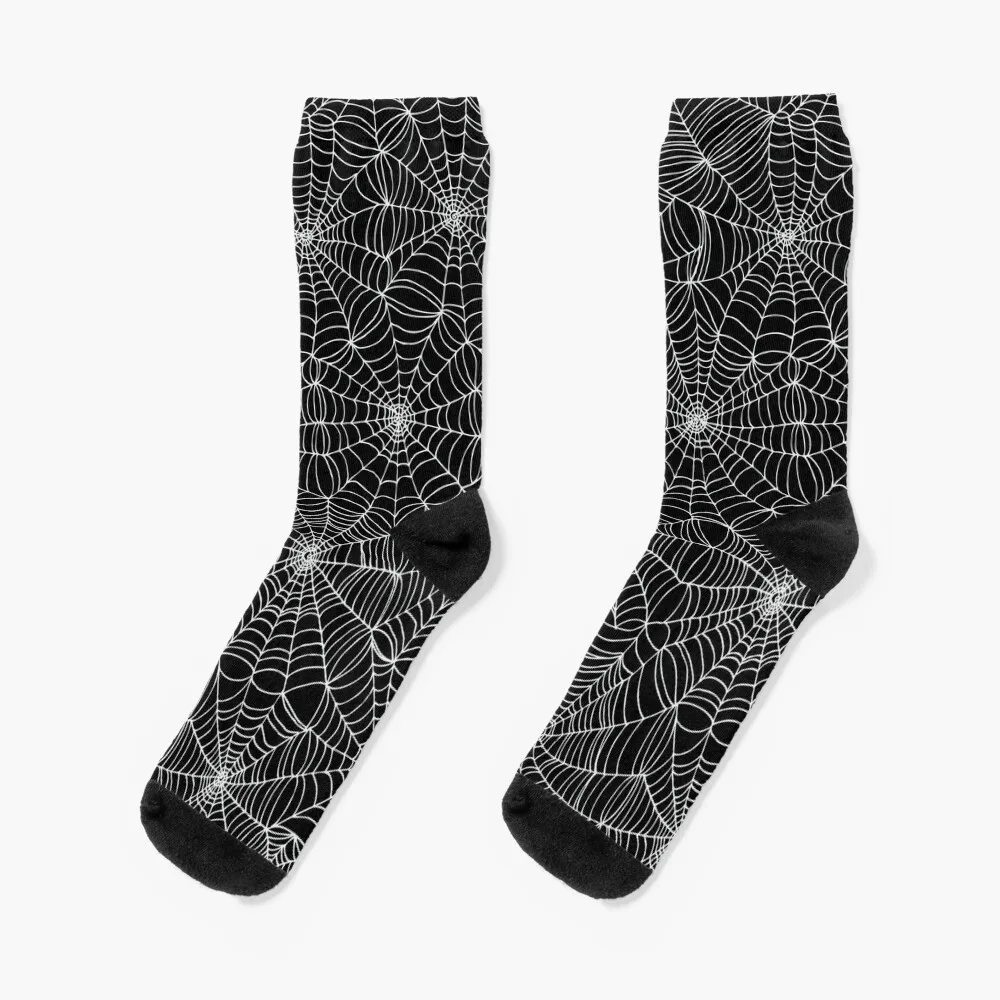 Spider web pattern - white on black by Cecca Designs Socks Argentina christmas gifts custom sports Man Socks Women's