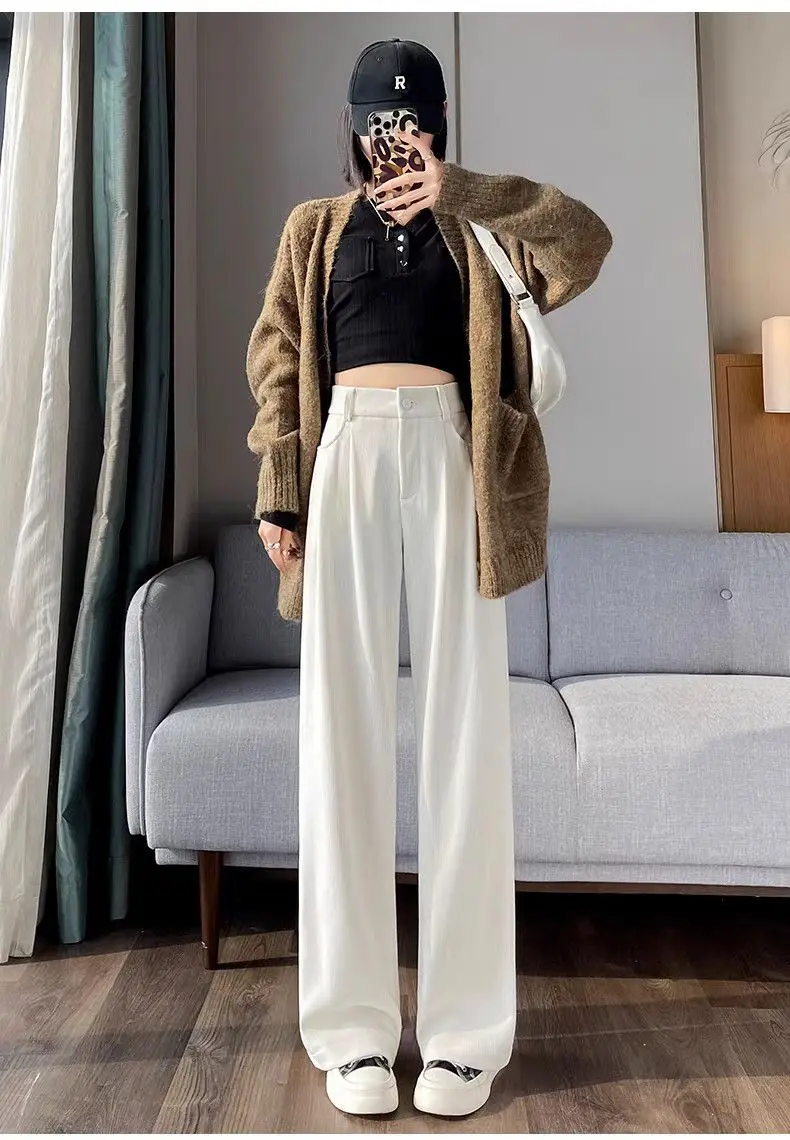 Wide Leg Pants Printed Womens Spring Water-Repellent Twill Uncuffed Minimalism Campus Leisure Elasticity Gift Sequins Decorative