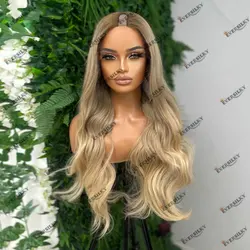 U Part Wig Human Hair Slightly Wavy Rooted Light Golden Blonde for Women Easy Wear1*4Size V Part Wig Human Hair Remy Indian Hair