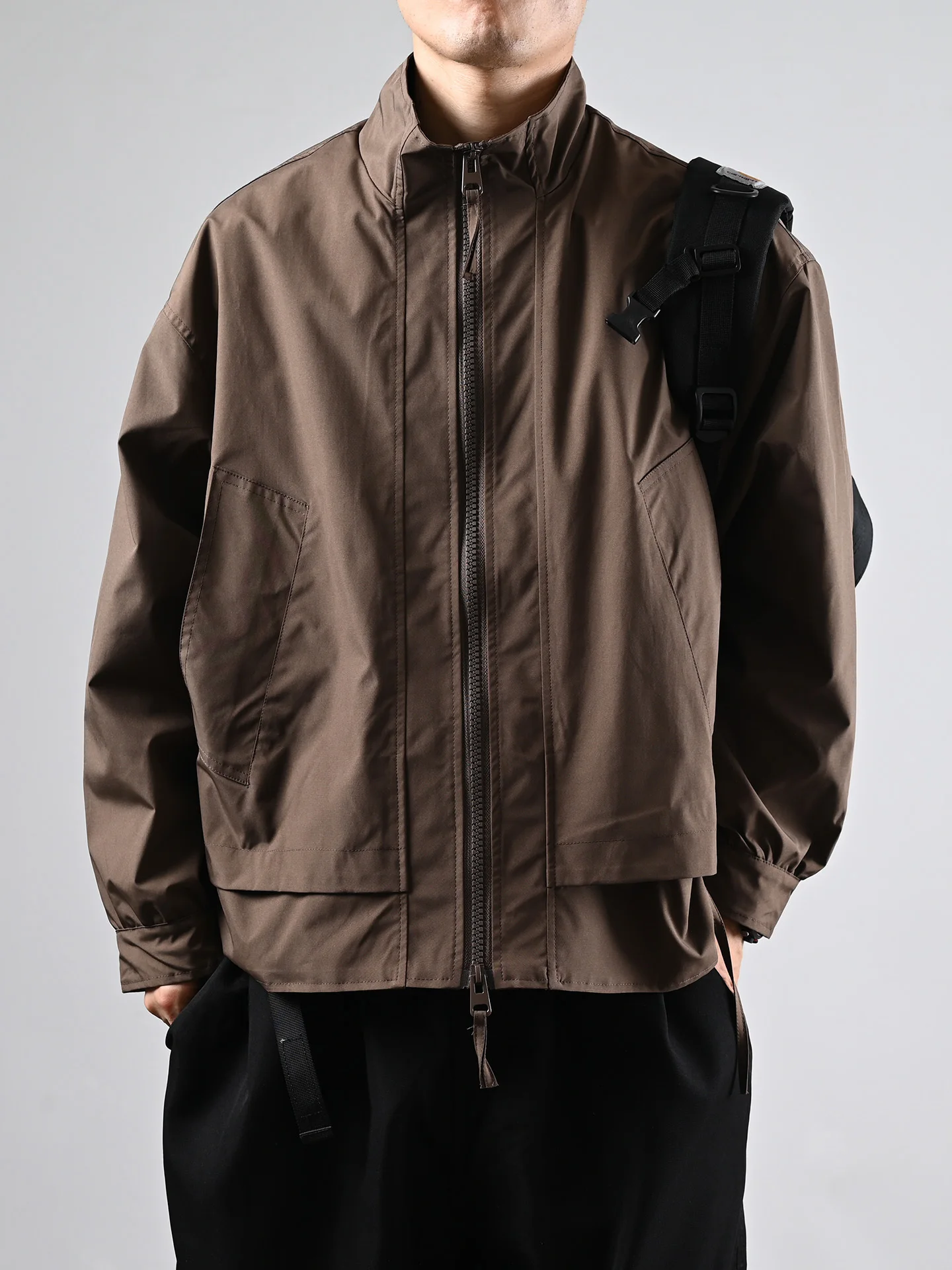 

Waterproof Outdoor Jaet Men's Casual Stand Collar Big ket Autumn Faion Brand Japanese Sle All-Match Fce-Lined Coat