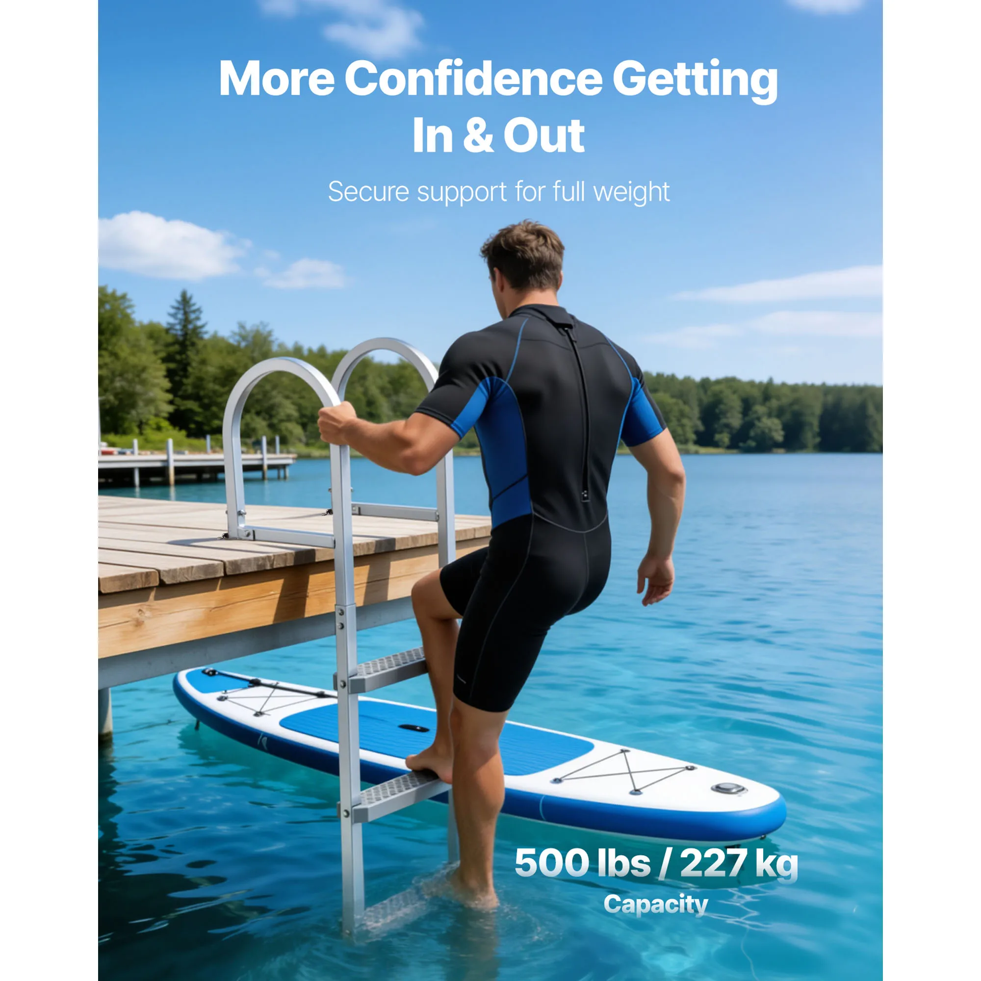 SucceBuy 3/4/5 Steps Removable Dock Ladder 500 lbs Pontoon Boat Swim Ladder with Non-Slip Wide PP Steps for Lake Marine Boarding