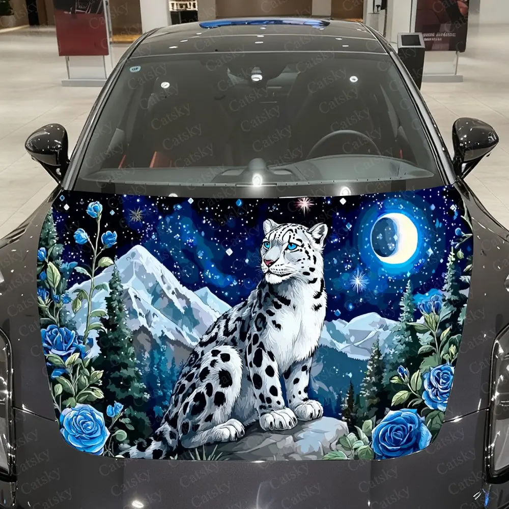 

Виниловая пленка для автомобиля Blue-Eyed Snow Leopard, водонепроницаемая наклейка на капот автомобиля из материала ПВХ, самоклеящиеся устойчивые к царапинам наклейки для En