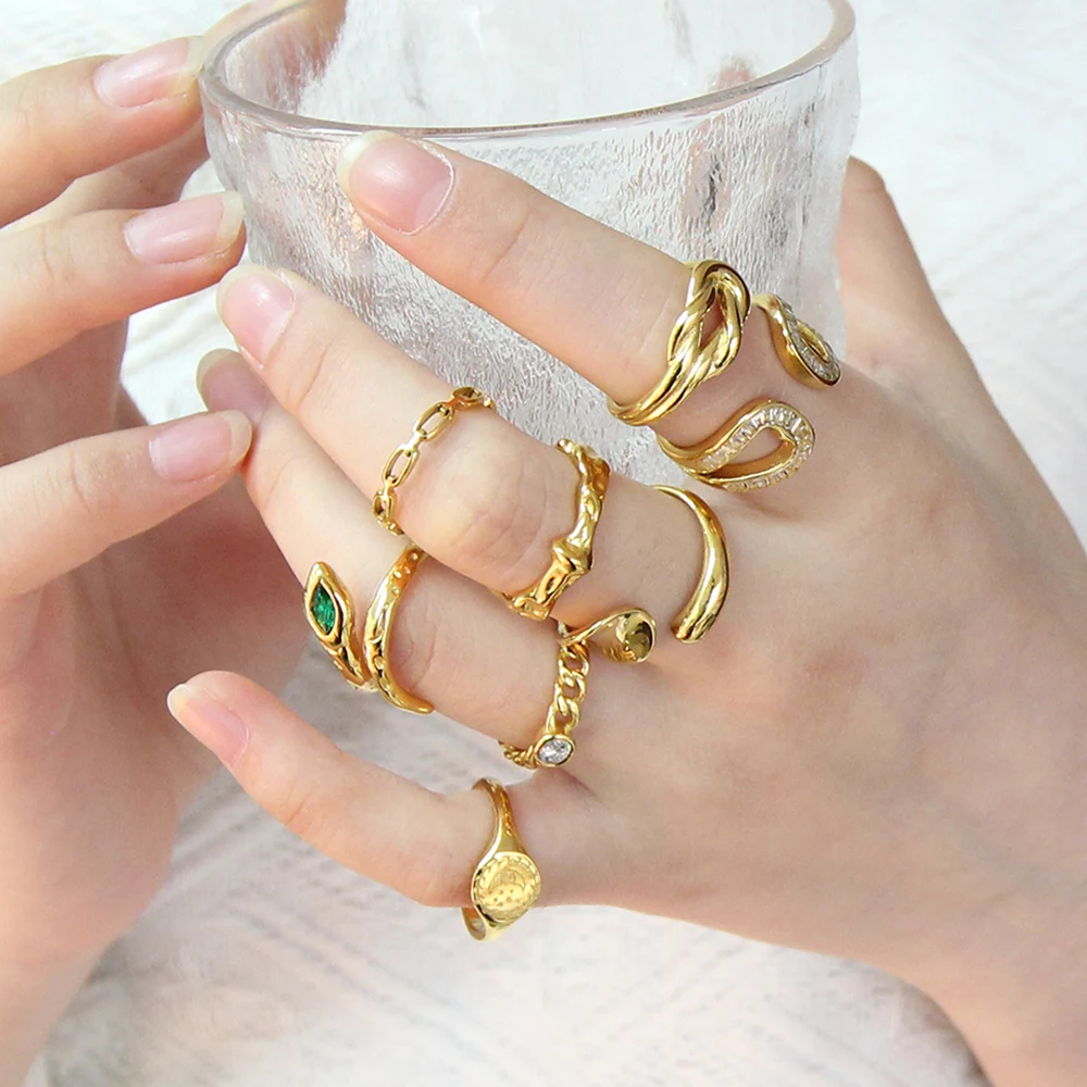 LUXUSTEEL Luxury Geometric Rings For Women Korean Style Golden Color Circle Open Rings Party Wedding Y2K Nail Jewelry Size 6-9