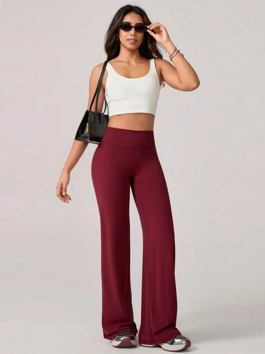 

Women's Minimalist Elastic V-Shaped Lifting Pants, Letter Print Straight Wide-Leg Sports Tights for Spring Daily Casual Workout