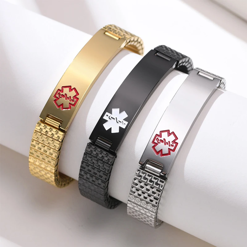 Personalized Medical ID Bracelet Emergency Medical Alert Bracelets for Women Men Custom Alert Bracelet Stainless Steel Bracelets