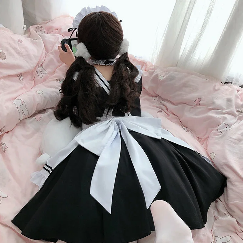 Sexy Lolita Meid Cosplay Jurk Meisjes Vrouwen Mooie Miad Cosplay Kostuum Outfit Schort Kousen Comic Con Cosplay Jurk