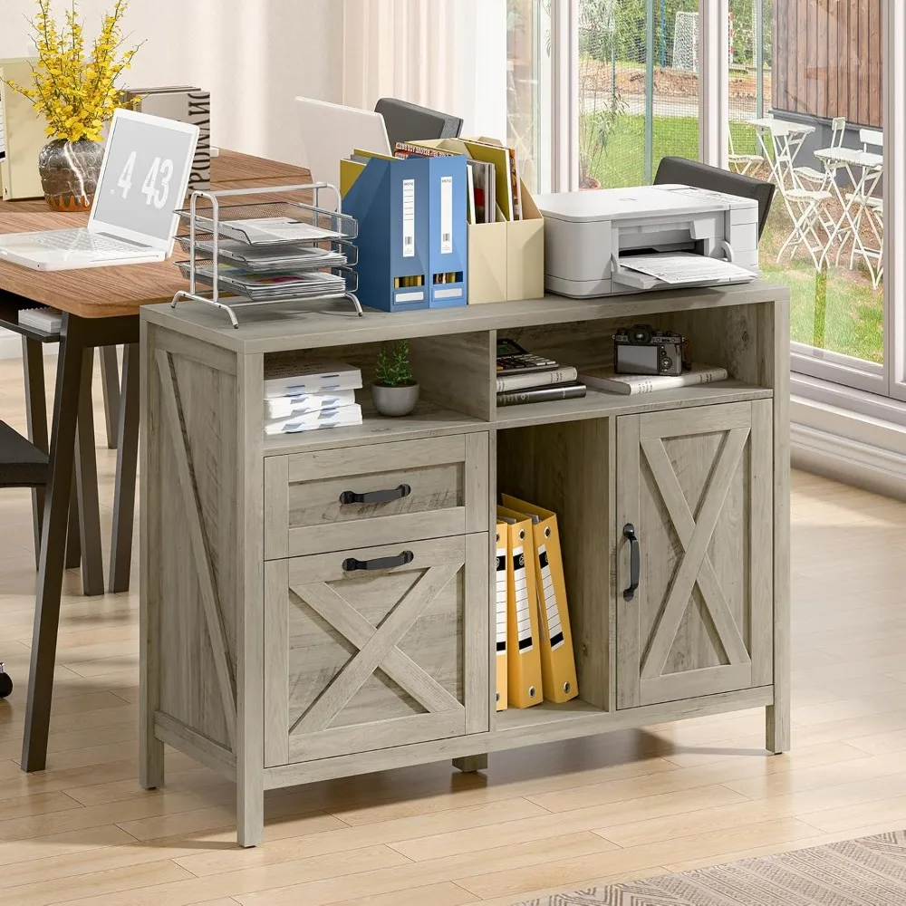 خزانة ملفات خشبية كبيرة على طراز المزرعة مع درجين وبابين، مثالية لملفات وحجم حرف A4/التخزين