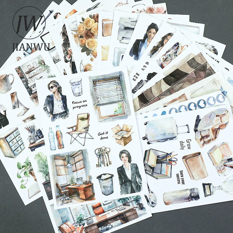 JIANWU 20 Sheets/book Vintage Coffee Character Flower Landscape Material Collage Sticker Book Creative DIY Journal Stationery