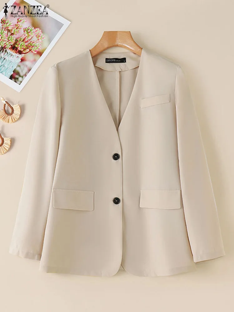 2024 ZANZEA Women V Neck Long Sleeve OL Suits Jackets Fashion Solid Elegant Blazer Autumn Work Outwear Casual Office Thin Coats