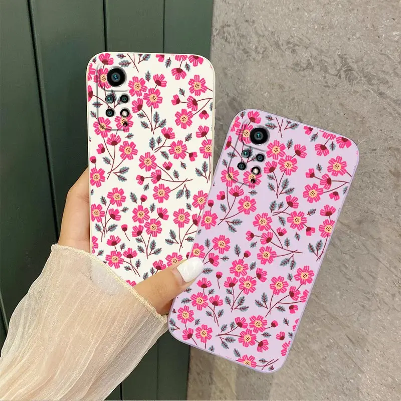 Pink Bellflower Plant Silicone Phone Case For Xiaomi Redmi Note 11 Pro Plus 11 11S 12Pro Plus 10 Pro 12 9S 8 Pro Cover