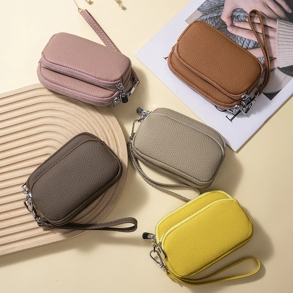 Genuine Leather Coin Wallet Clutch Mini Soft Cowhide Purse Bag Earphone Card Holder Lipstick Pocket Keychain For Female Women.