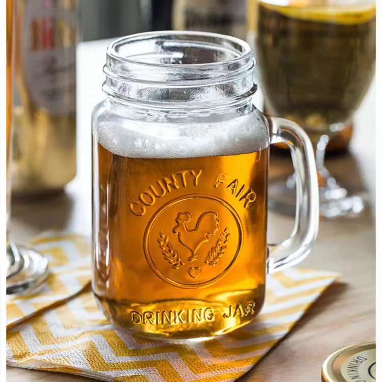 Glass Mason Jar Mug with Lid and Straw Vintage Drinking Jar Beer Mug for Iced Coffee Tea Juice Lemonade Cocktail Home Bar Party