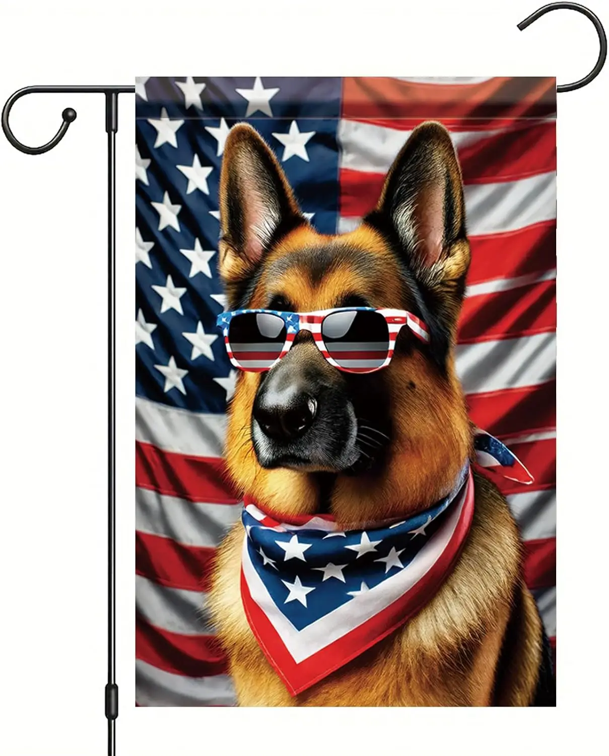 Patriotic 4th of July Garden Flag German Shepherd Dog American Flag Glasses 12x18 Inch Double Sided Seasonal Summer Yard Fla llp