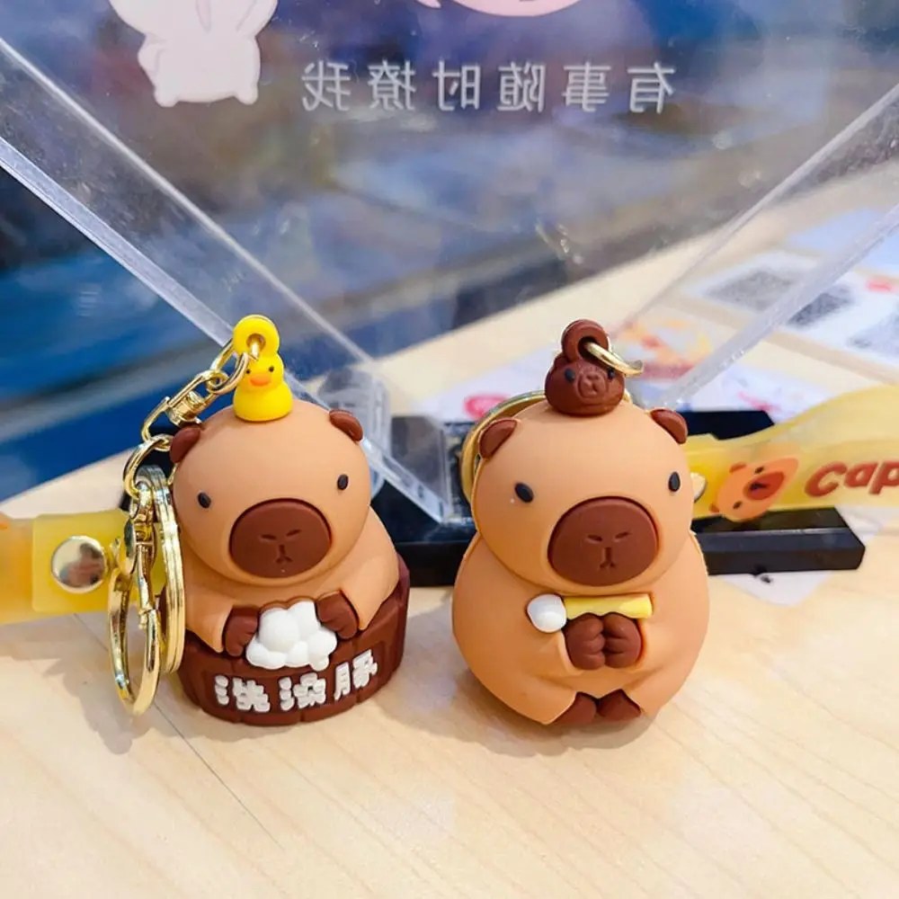 Trendy Creative Capybara Keychain PVC Cartoon Capybara Anime Keyring Charm Cute Bag Pendant Accessories for Adult