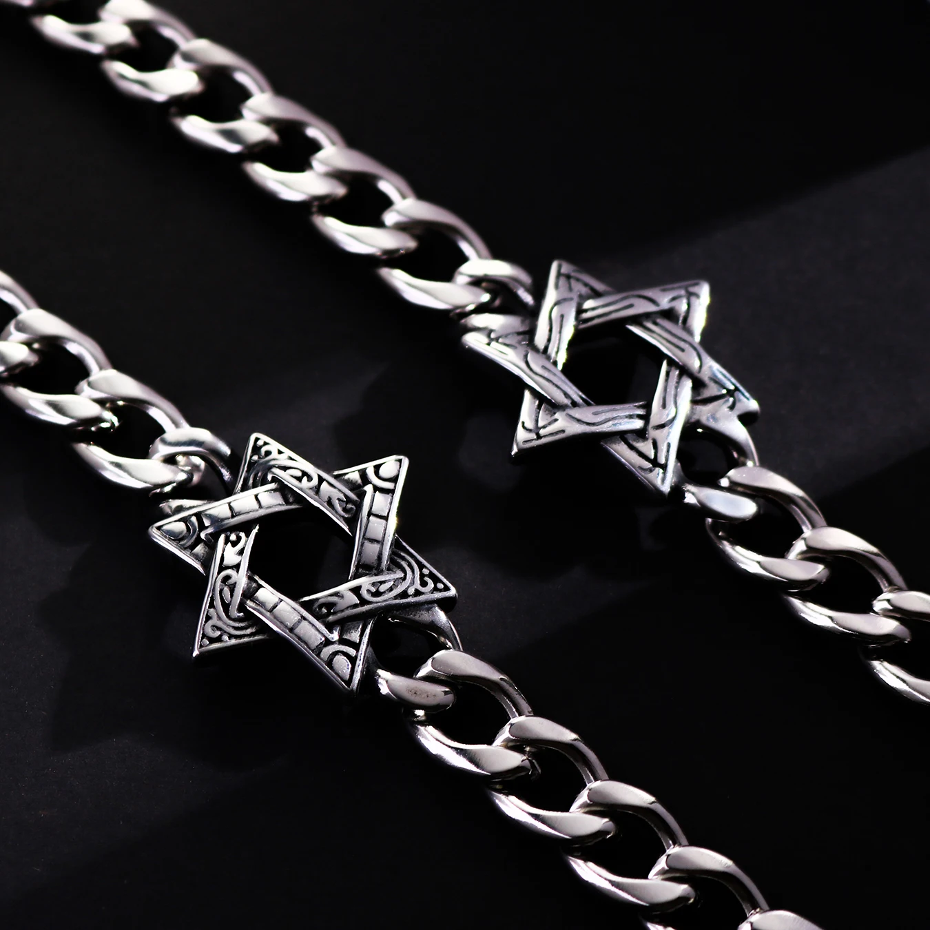 Vintage Stainless Steel Star of David Bracelet for Men Hexagram Six Pointed Chain Bracelet Men Jewelry Gift for Him