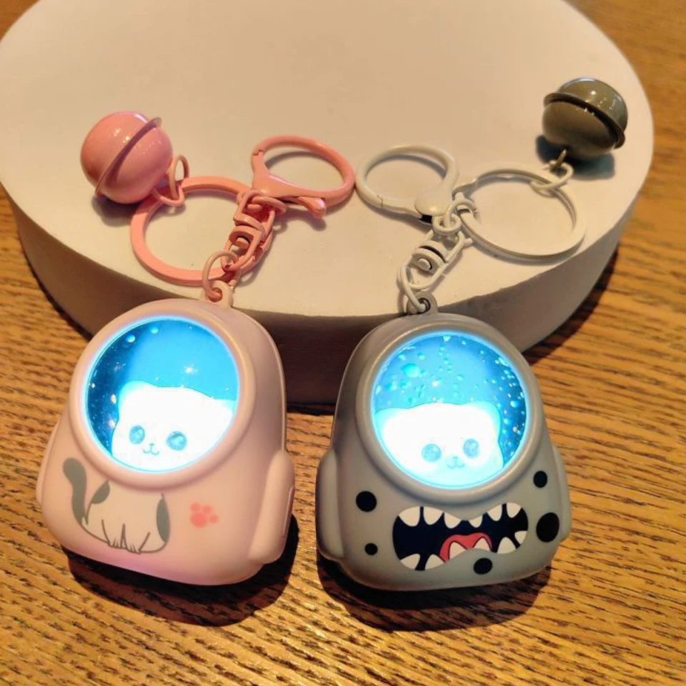 Astronaut Cat Night Light Keychains Glowing Schoolbag Charm Cute Pendants Decorative Accessories Gift For Girls