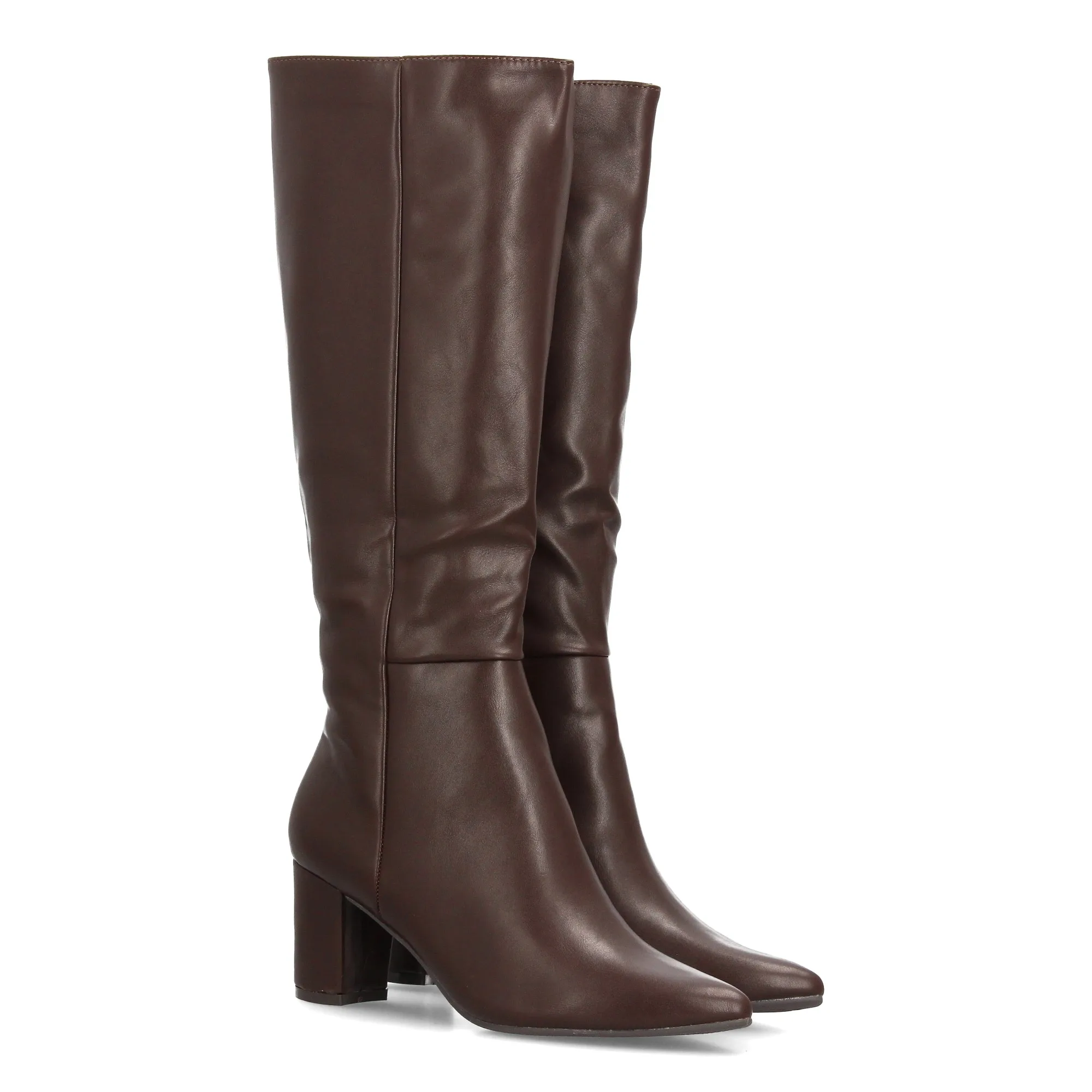 Botas altas para mujer con un diseño elegante y femenino, Estampado liso, caña alta, punta fina y tacón ancho. Ideal temporada otoño invierno.