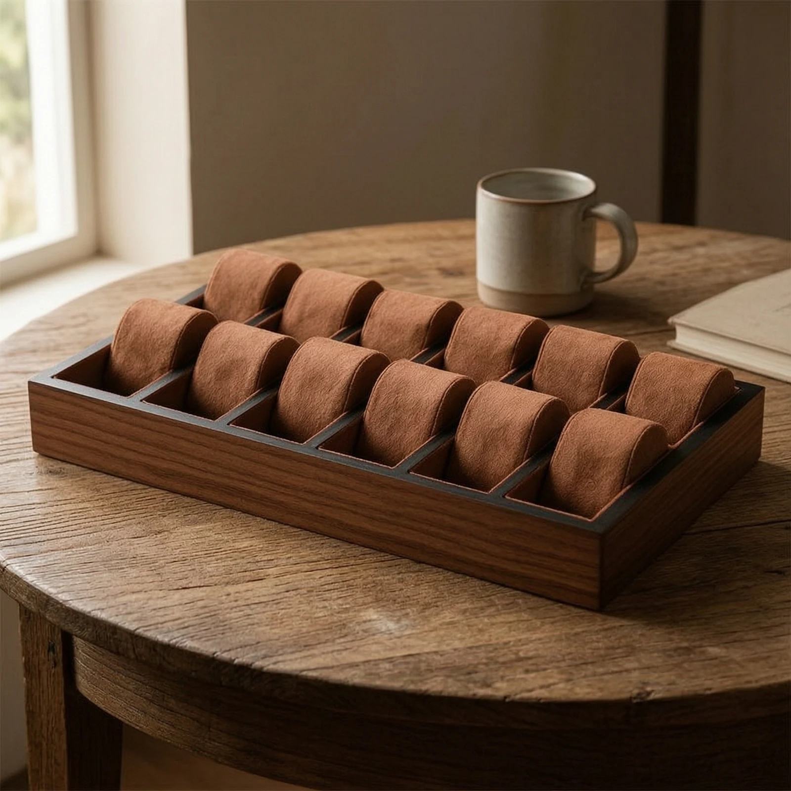 Watch Tray with Suede Inserts Rectangular Watch Display Tray Scratch-Resistant Non-Slip for Collectors, Dressers