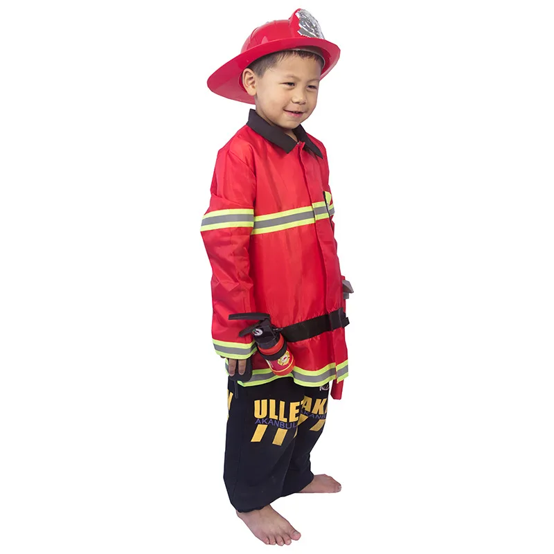 Boys Girls Hot Sale Fireman Cosplay Costume Red Uniform Halloween Kid with Accessories Carnival Party fireman