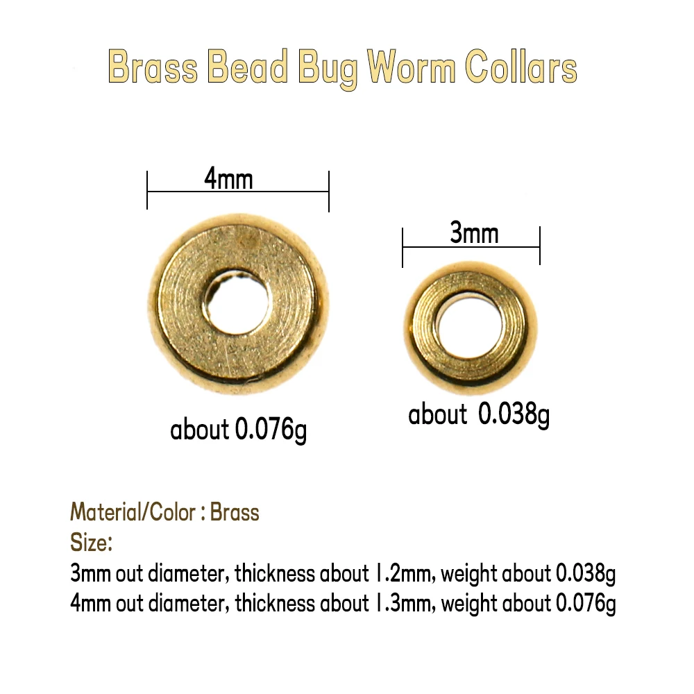 100pc Flat Brass Bead Bug Worm Collars Bead Head Flat Round Spacer Bead Nymph Fly Head Weight Ring Extra Fly Tying Material