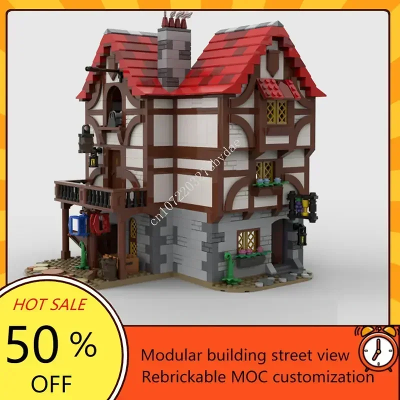 Middeleeuwse Alley 'S Herberg Moc Creatieve Middeleeuwse Architectuur Kasteel Model Bouwstenen Architectuur Assemblage Model Speelgoed Cadeau