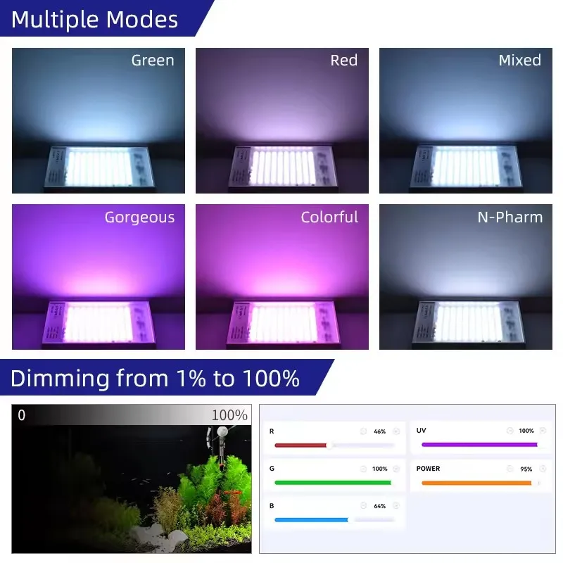 WEEKAQUA Z200 RGB/WRGB 70w Spettro Completo LED Luce per Acquario per Lampada per Acquario d'Acqua Dolce Piantata Z200 Pro