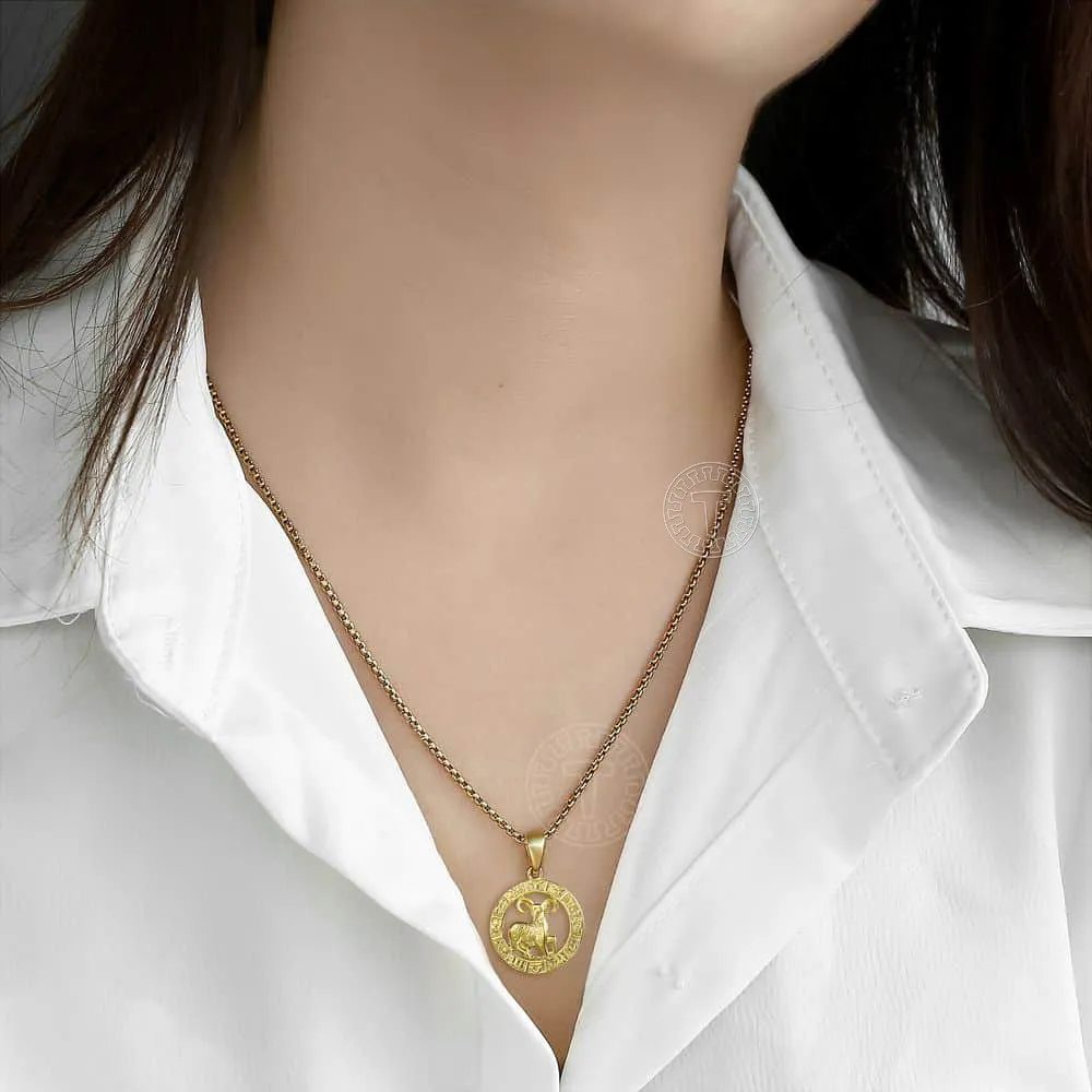 

Davieslee Women Men Gold Color 12 Horoscope Zodiac Sign Pendant Necklaces Aries Leo Stainless Steel Box Link Chain 18-30inch GP