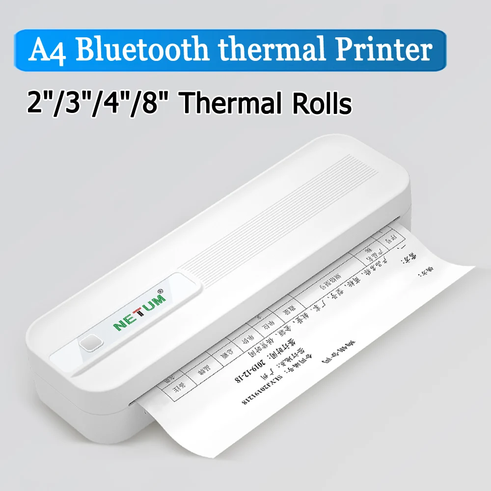 Portable A4 Thermal Printer Bluetooth 200DPI Inkless Wireless Mobile Printer for Office/Home/Travel Document Printing