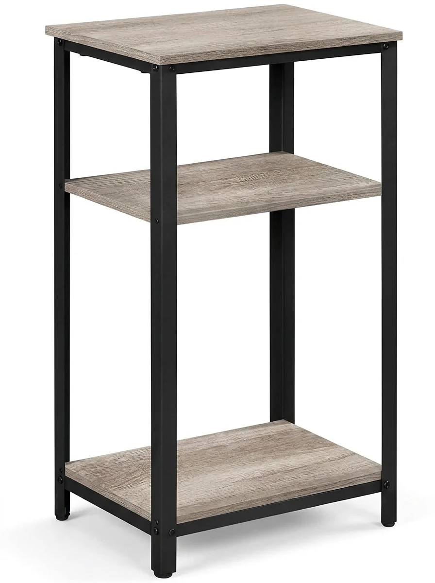 Tall 30 in end table, 3 tier side table with strong wooden shelves, small side table for living room office small places, Gray