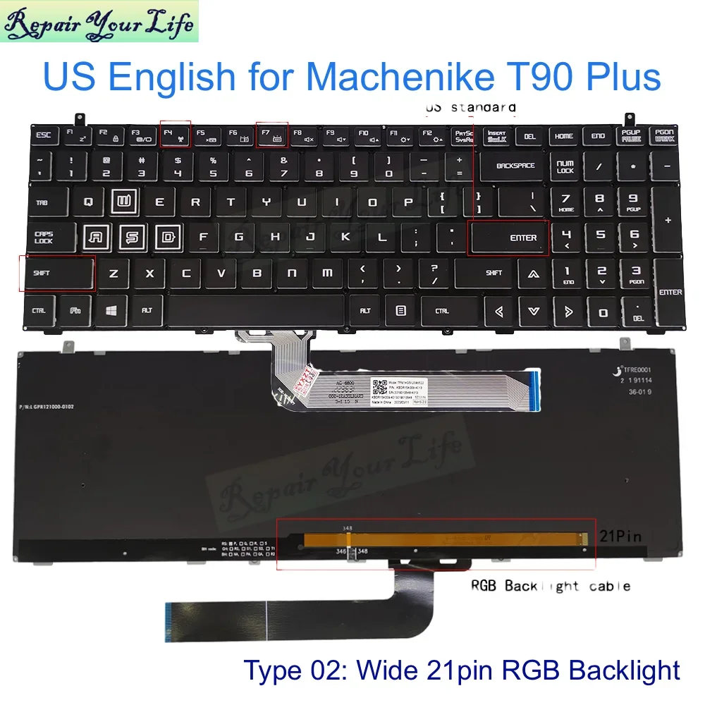 US RGB Backlit Keyboard for Machenike T90 Plus, MECHREVO X3-S X8Ti-s X8 Pro English Laptop Keyboard TFM14G5-US98522 KBDR15A009