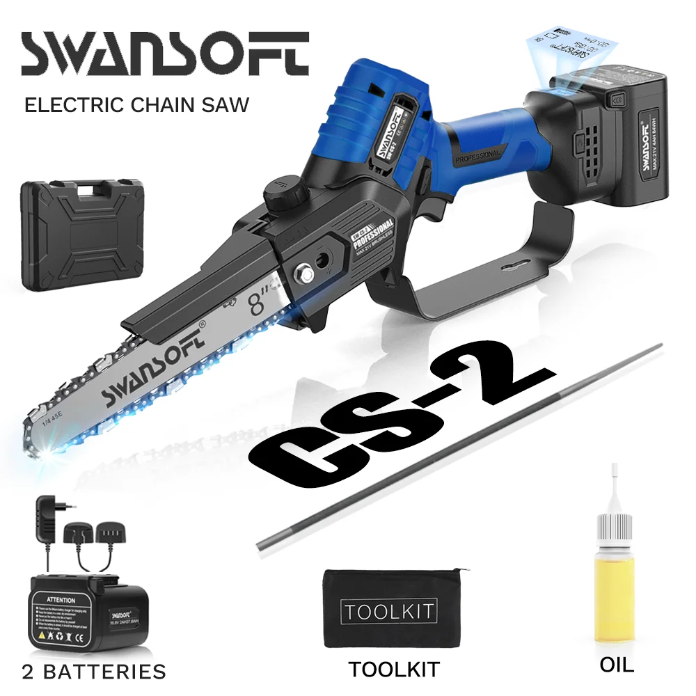 

SWANSOFT 21V CS-2 8'' CHAINSAW Auto-oiling chain lubrication Cuts through hardwood like it's butter