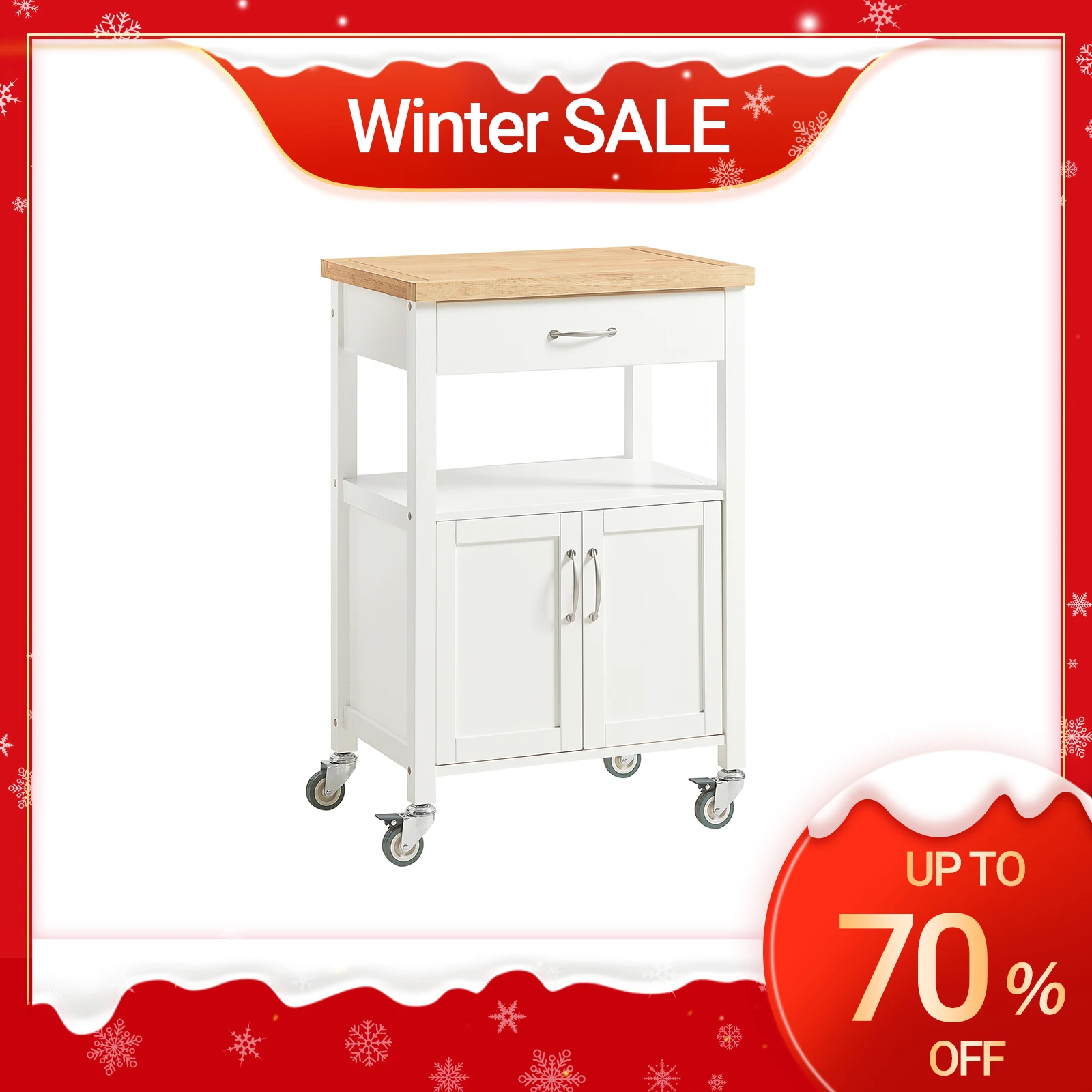 SoBuy Carrello da cucina in gomma FKW22 Carrello da servizio in legno Carrello per bevande stretto per cucina da ufficio, soggiorno, sala da pranzo