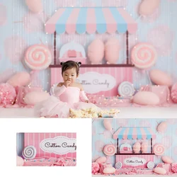 Sweet Cotton Candy Backdrops Kids Girl Photography Child Baby Birthday Cake Smash Photocall Decors Pink Sweet Cart Backgrounds