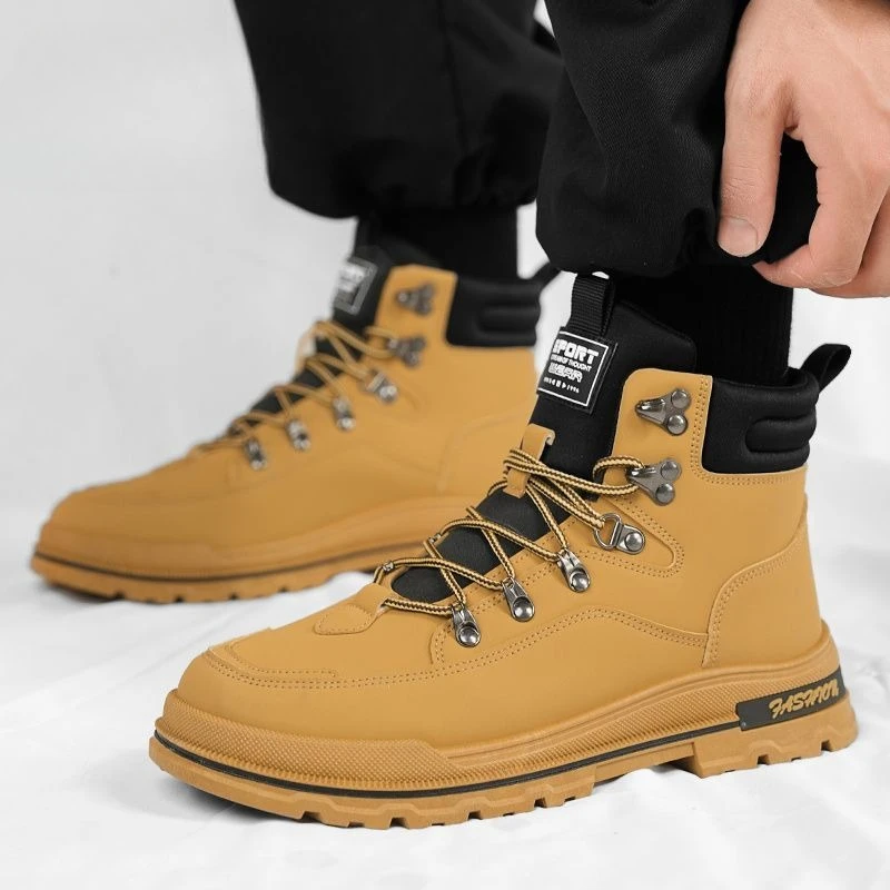 

Мужские новые стильные высокие мотоциклетные рабочие ботинки, нескользящие, увеличивающие рост, грязеотталкивающие, модные уличные туфли на шнуровке