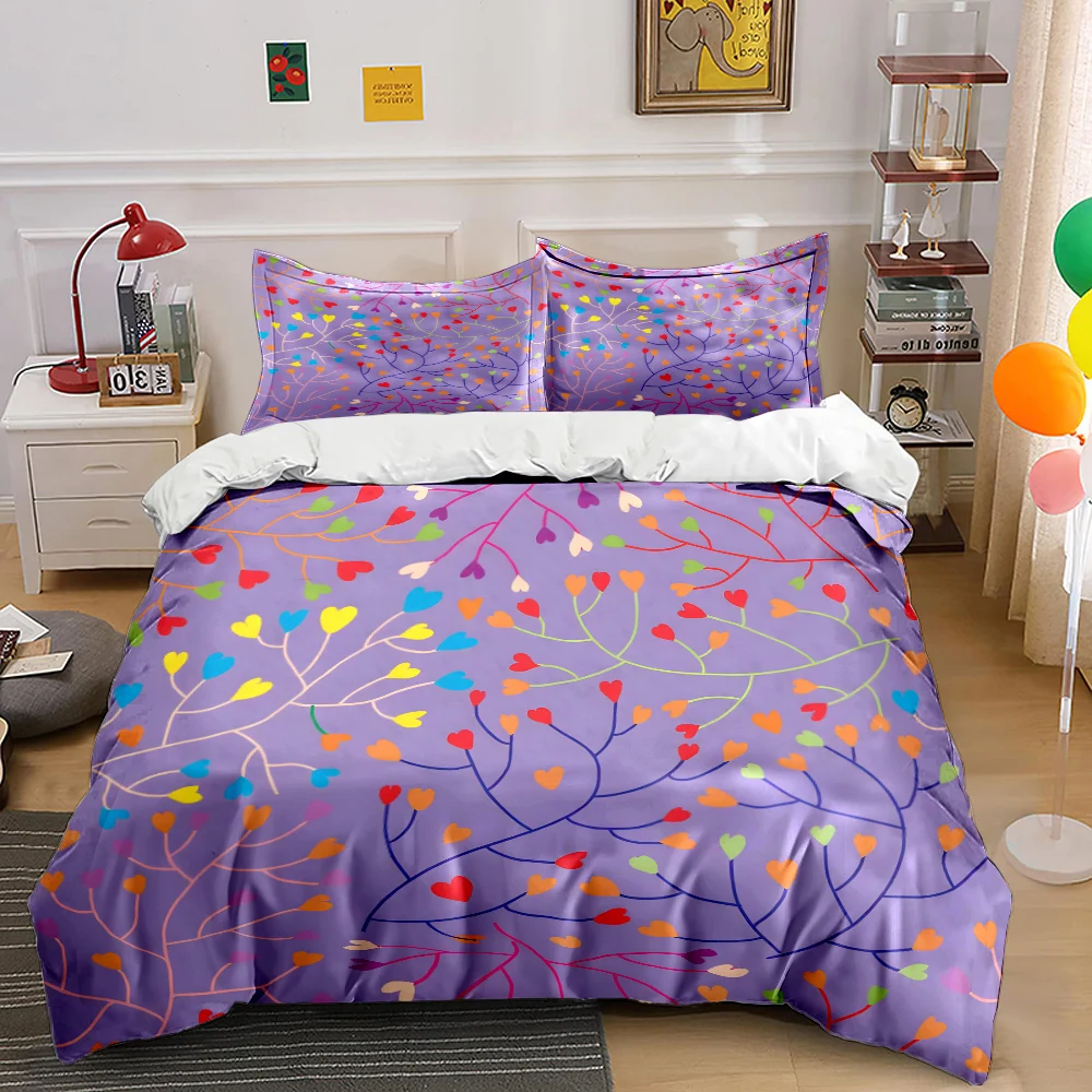 Colorful Heart Branch Pattern Print Soft Comfortable Duvet Cover Bedding Set Included 1*Duvet Cover  2*Pillowcases