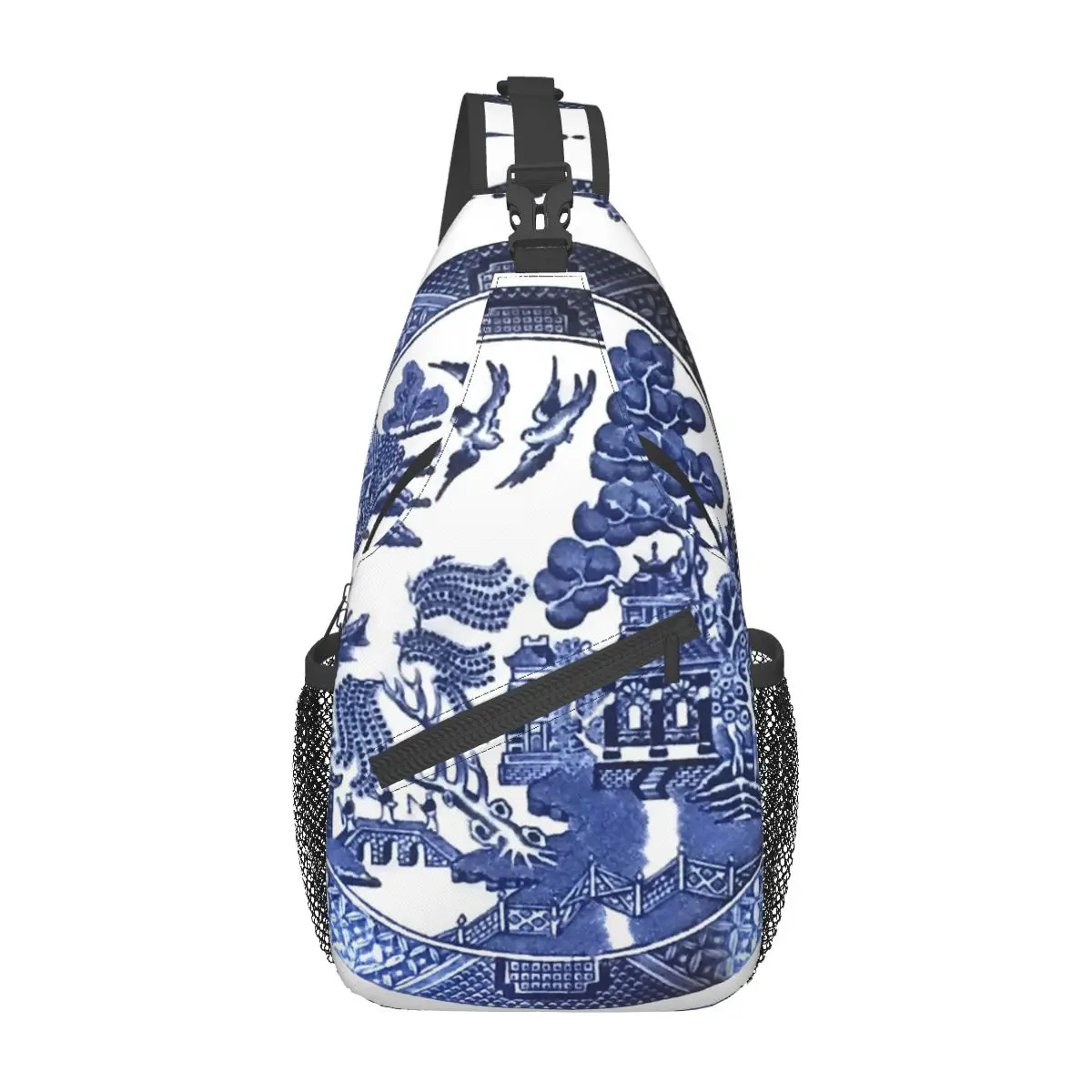 Blue Willow China Crossbody Sling Bags Printed Chest Bag Blue Delft Pattern Shoulder Backpack Daypack Hiking Outdoor Travel Pack