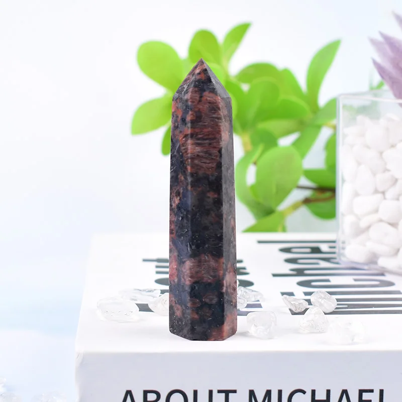 1pc 50-80mm Natürliche Kristall Poliert Rot Labradorit Punkt Sechseckigen Obelisk Zauberstab Meditation Ornament Für Home Dekoration